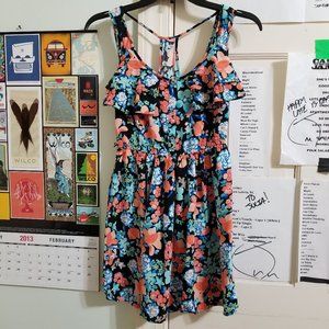 Candie's dress Small floral print sleeveless empire waist keyhole cutout ruffle